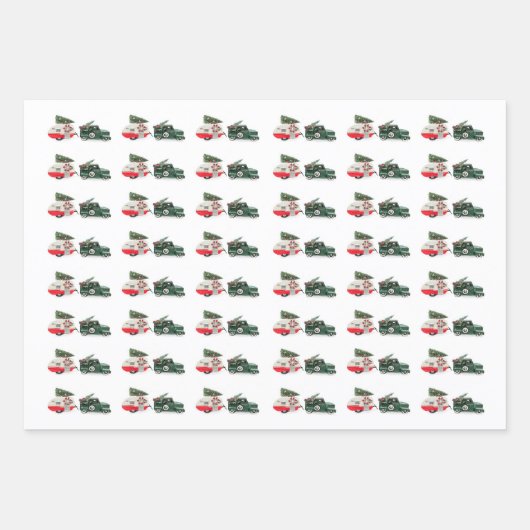 feestelijke vrachtwagen en camper Kerstmis rood en Inpakpapier Vel (Voorkant 3)