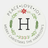 Feestelijke Vrede Liefde Vreugde Monogram Ronde Sticker (Voorkant)