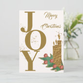 Feestelijke Vreugde Goud Groen Rode Bessen Prettig Feestdagenkaart (Staand voorkant)