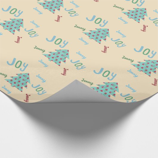 Feestelijke VREUGDE | Naam Turquoise Kerstcadeauve Cadeaupapier (Hoek)