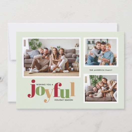 Feestelijke vreugdevolle 3 foto kerst feestdagenkaart (Voorkant)