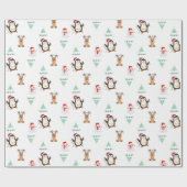 Feestelijke Vrienden Kerstpinguïn, Rendier, Sneeuw Cadeaupapier (Vlak)