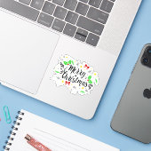 Feestelijke vrolijk kerstfeest sticker (Laptop met iPhone)