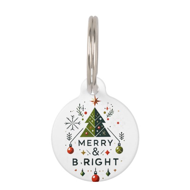 Feestelijke vrolijke en heldere kerstboom ontwerp huisdierpenning (Voorkant)