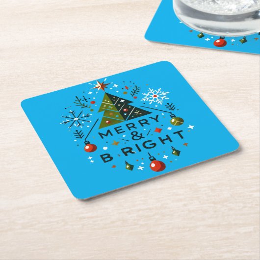 Feestelijke vrolijke en heldere kerstboom ontwerp kartonnen onderzetters (Schuin)