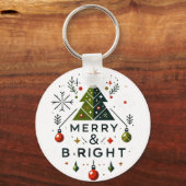 Feestelijke vrolijke en heldere kerstboom ontwerp sleutelhanger (Voorkant)
