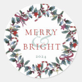 Feestelijke vrolijke en heldere kerstkrans ronde sticker (Voorkant)