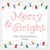 Feestelijke vrolijke & heldere kleurrijke kerstver vierkante sticker (Voorkant)