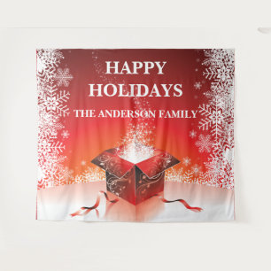 Feestelijke vrolijke kerst cadeau verrassing sneeu wandkleed