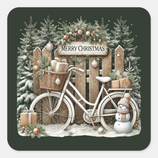 Feestelijke vrolijke kerst Country fiets Vierkante Sticker (Voorkant)