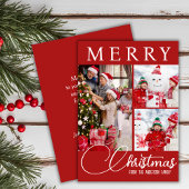 Feestelijke vrolijke kerst drie foto rood en wit feestdagenkaart