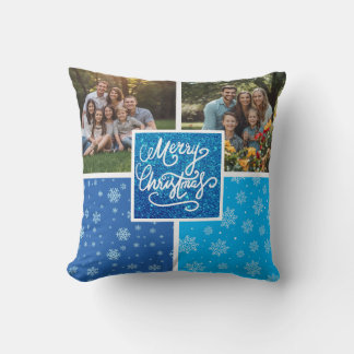 Feestelijke vrolijke kerst foto collage Sneeuwvlok Kussen