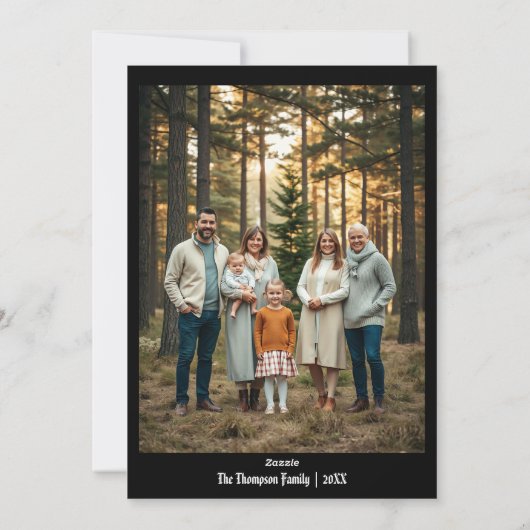 Feestelijke vrolijke kerst gepersonaliseerd zwart feestdagenkaart (Achterkant)