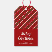 Feestelijke vrolijke kerst gestreepte rode  cadeaulabel (Voorkant)
