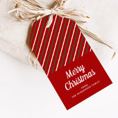 Feestelijke vrolijke kerst gestreepte rode  cadeaulabel