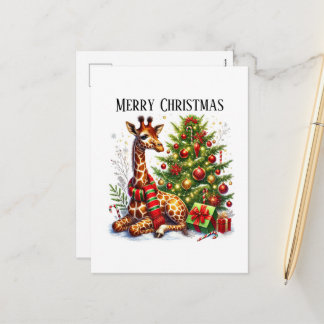 Feestelijke vrolijke kerst giraf jungle  feestdagenkaart