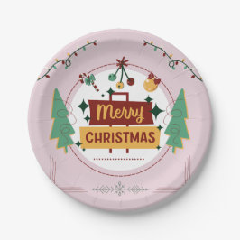 Feestelijke vrolijke kerst papieren bord voor vaka