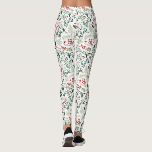 Feestelijke Vrolijke Kerst Rode Holly Berries Legg Leggings (Achterkant)