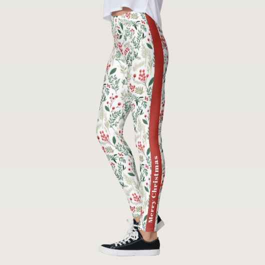 Feestelijke Vrolijke Kerst Rode Holly Berries Legg Leggings (Links)
