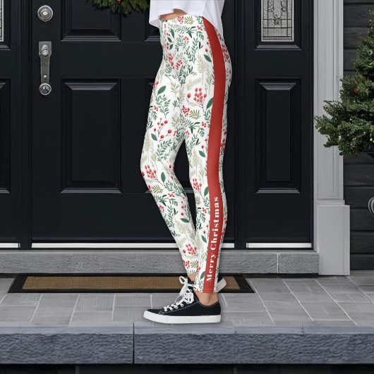 Feestelijke Vrolijke Kerst Rode Holly Berries Legg Leggings