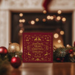 Feestelijke vrolijke kerst rode klassieker bedankdoosjes<br><div class="desc">Vier het feestelijke seizoen met deze elegante rode kerst gunstbox versierd met een prachtig gouden ontwerp. Met rendieren, sneeuwvlokken en feestelijke linten is deze doos perfect voor het toevoegen van een vleugje warmte en vakantiegevoel aan uw geschenken. Ideaal voor kleine lekkernijen, snoepjes of gunsten, het is een charmante manier om...</div>