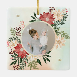 feestelijke vrolijke kerst ronde foto botanisch keramisch ornament