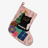 Feestelijke Vrolijke Kerst Schattige Zwart Kat Kof Grote Kerstsok (Voorkant (Hangend))