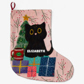 Feestelijke Vrolijke Kerst Schattige Zwart Kat Kof Grote Kerstsok (Voorkant)