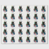 Feestelijke Vrolijke Kerst Schattige Zwarte Kat Ko Cadeaupapier (Vlak)