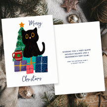 Feestelijke vrolijke kerst schattige zwarte kat ko