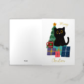 Feestelijke Vrolijke Kerst Schattige Zwarte Kat Ko Folie Wenskaart (Buiten Laag)