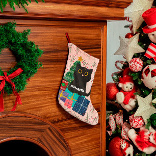 Feestelijke vrolijke kerst schattige zwarte kat ko grote kerstsok