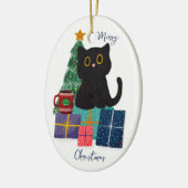 Feestelijke Vrolijke Kerst Schattige Zwarte Kat Ko Keramisch Ornament (Links)