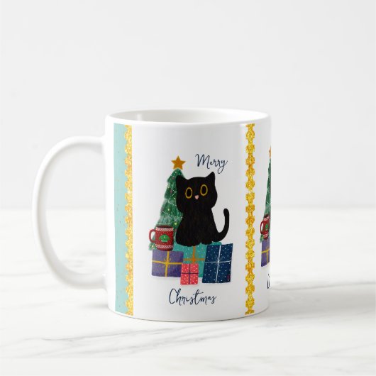 Feestelijke Vrolijke Kerst Schattige Zwarte Kat Ko Koffiemok (Links)