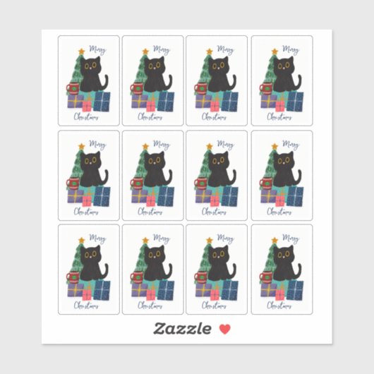 Feestelijke Vrolijke Kerst Schattige Zwarte Kat Ko Sticker (Vel)