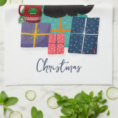 Feestelijke Vrolijke Kerst Schattige Zwarte Kat Ko Theedoek (Gevouwen)