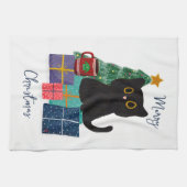 Feestelijke Vrolijke Kerst Schattige Zwarte Kat Ko Theedoek (Horizontaal)