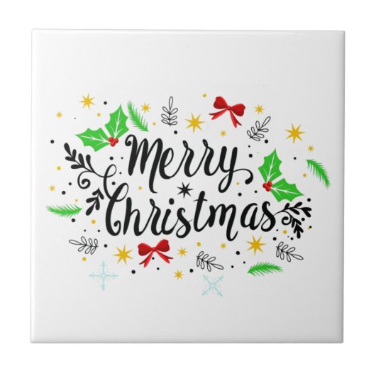 Feestelijke vrolijke kerst   tegeltje (Voorkant)
