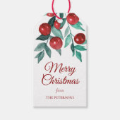 Feestelijke Vrolijke Kerst Waterverf Rode bessen Cadeaulabel (Voorkant)