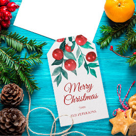 Feestelijke Vrolijke Kerst Waterverf Rode bessen Cadeaulabel