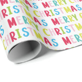 Feestelijke Vrolijke Kerst Witte Meerkleurige Teks Cadeaupapier (Rol Hoek)