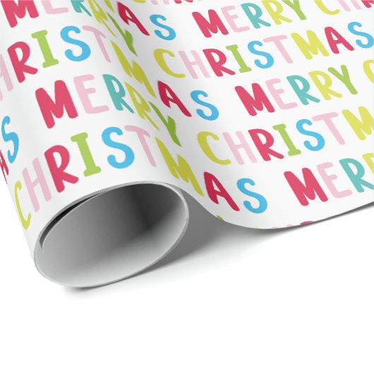 Feestelijke Vrolijke Kerst Witte Meerkleurige Teks Cadeaupapier (Rol Hoek)