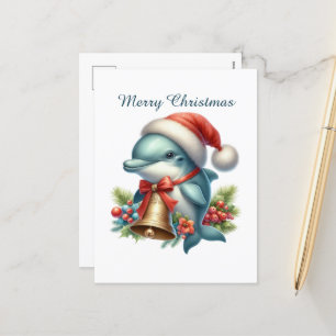 Feestelijke Vrolijke Kerstdolfijn Aanpasbaar Feestdagenkaart