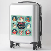 Feestelijke vrolijke kerstkaart sticker (Koffer)
