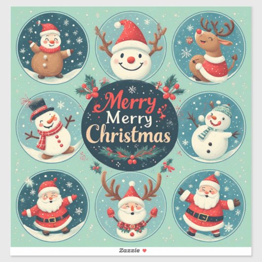 Feestelijke vrolijke kerstkaart sticker (Vel)
