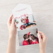 Feestelijke vrolijke kerstkalligrafie Foto All In One Uitnodiging (Afscheurbaar)