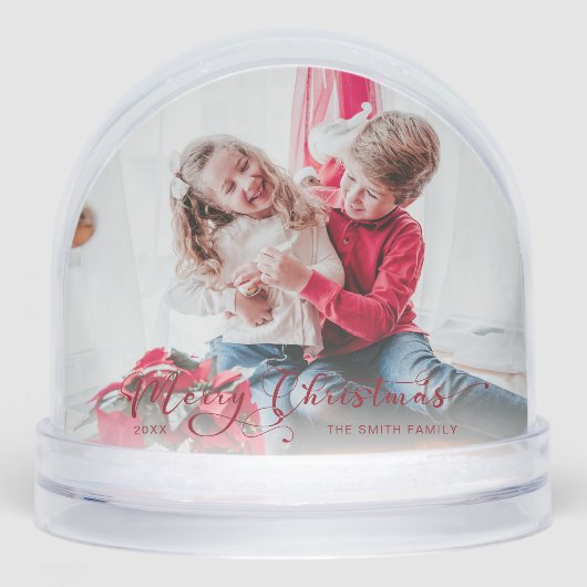 Feestelijke vrolijke kerstkalligrafie Foto Sneeuwbol (Voorkant)
