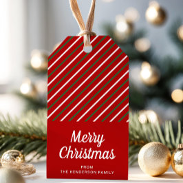 Feestelijke Vrolijke Kerstmis Gestreept Rood Cadeaulabel