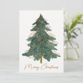Feestelijke Vrolijke Kerstmis Gouden Groene Bomen Feestdagenkaart (Staand voorkant)