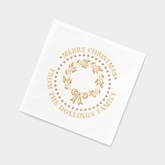 Feestelijke Vrolijke Kerstmis Groet Krans Naam Folie Servetten (Links)